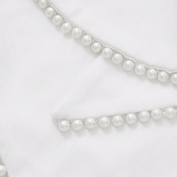 White Elegant Women's Pearl Bow Sexy Backless Dress - Picture 9 of 10